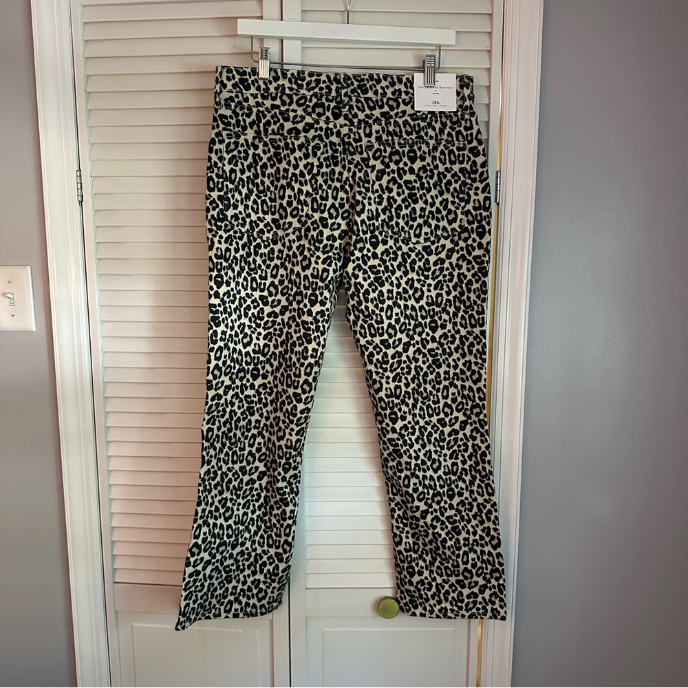 Zara Cropped Boot Leopard Print Pants Jeans 12 - Picture 4 of 5